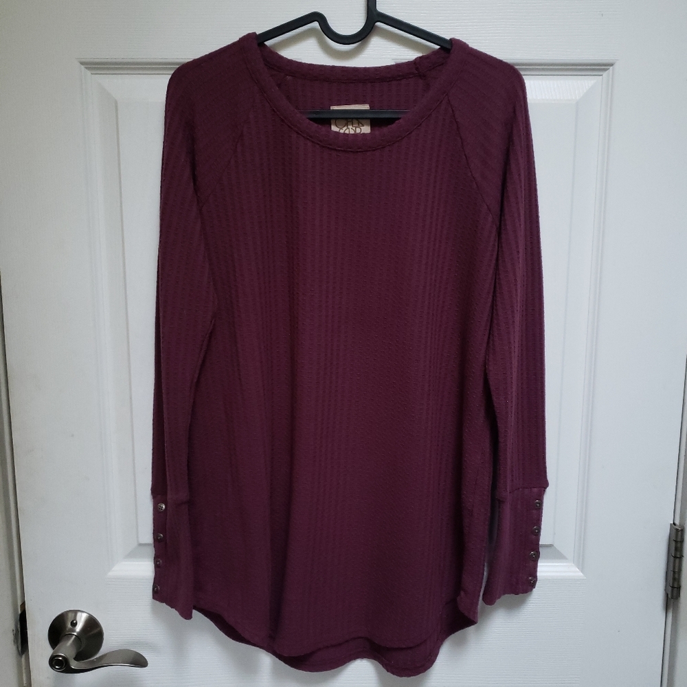 Chaser Burgundy Waffle Knit Button Cuff Long Sleeve Shirt